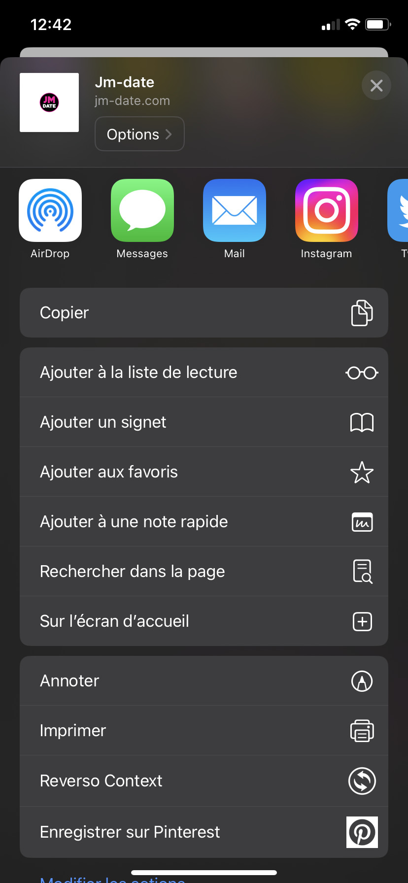 Jacquie et Michel contact : sur l'écran d'accueil IOS