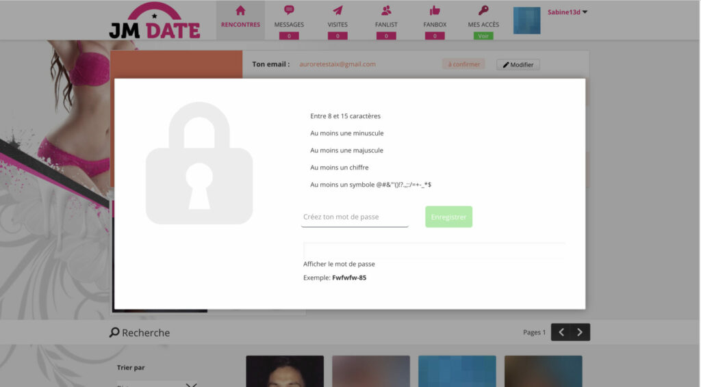Jacquie et Michel contact : Registration creation password