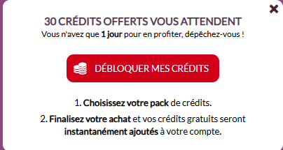 30 crédits offerts en ce moment sur Gleeden