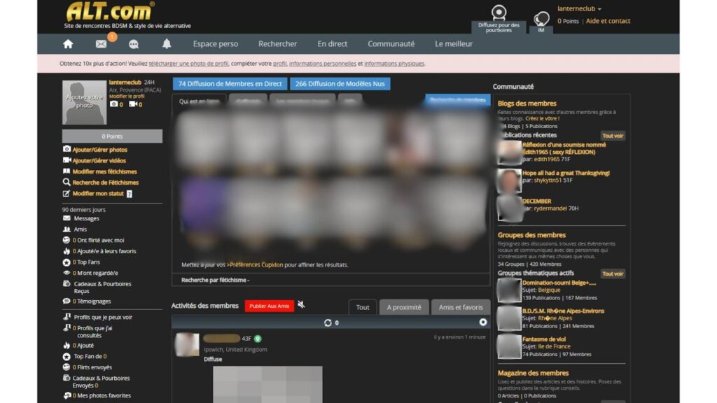 Screenshot of alt.com, a black background and blurred images
