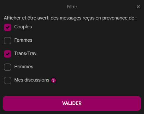 SexyLib propose un système pour filtrer les messages reçus